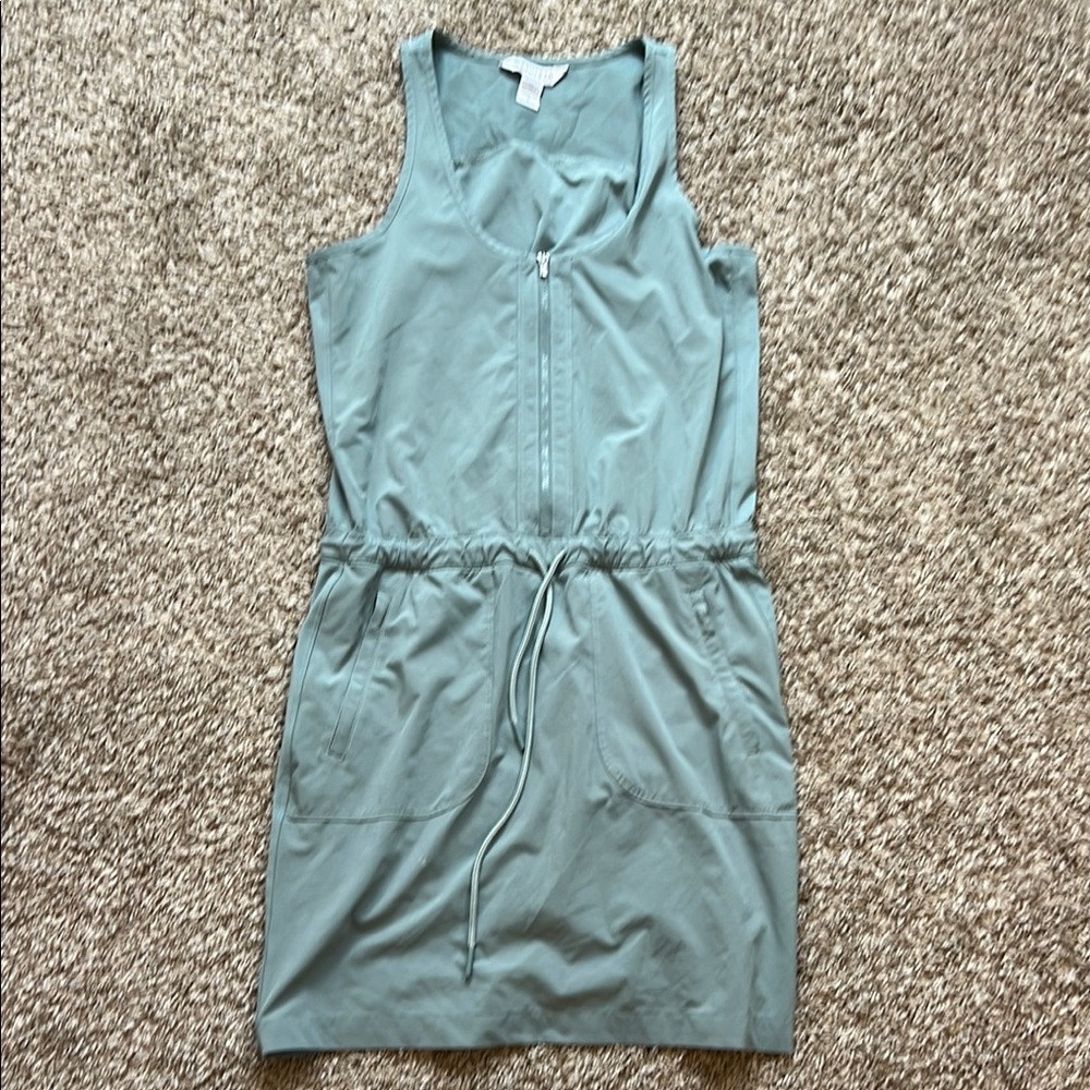 Teal Sleeveless Dress with Zip and Drawstring
